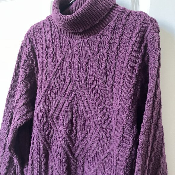 Vintage Parkhurst Turtleneck Sweater Womens Purple Cable Knit Made in Canada - Picture 2 of 7